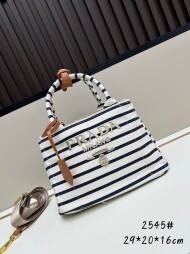 프라다 PRADA 모던 자수 스트라이프 토트백