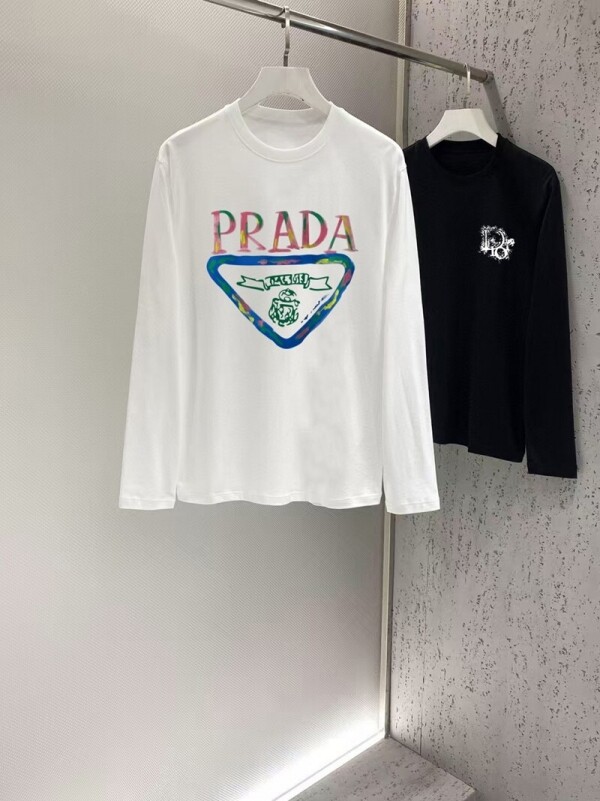 위핑,프라다 PRADA 모던 클래식 디자인 캐주얼 긴팔 티셔츠 남녀공용