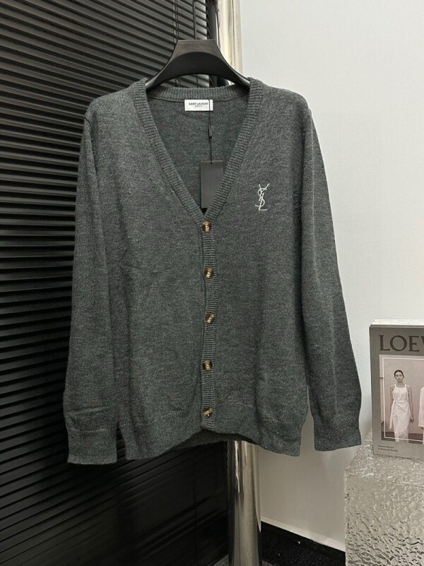 위핑,생로랑 Saint Laurent 로고 자수 모던 빈티지 니트 카디건