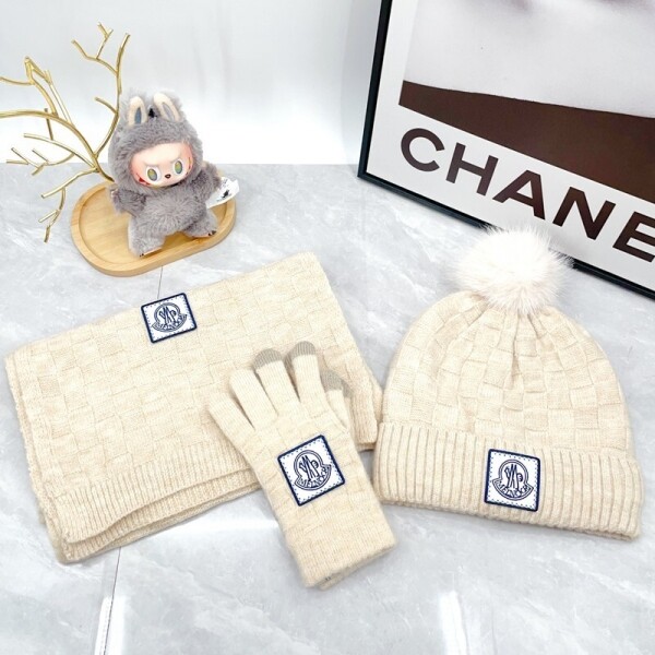 위핑,몽클레르 MONCLER 클래식 로고 비니+니트머플러+장갑 세트