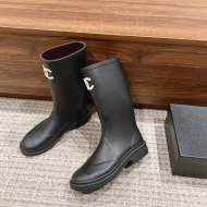 샤넬 Chanel High Boots 블랙 화이트 CC 굽 레터링 레인부츠 통높이 :26.5cm 굽:3.5cm