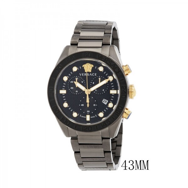 위핑,베르사체 Greca 돔 크로노그래프 쿼츠 블랙 다이얼 남성 시계 VE6K00623