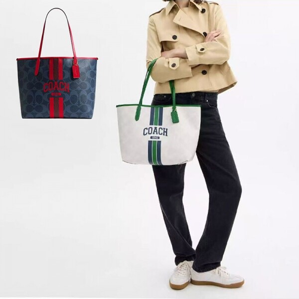 위핑,코치 시티 토트백 시그니처 캔버스 그래픽 CBI79 초크 켈리