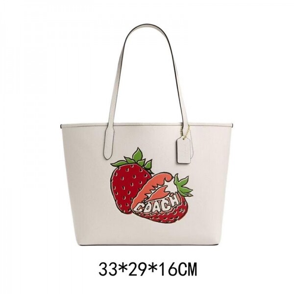 위핑,코치 시티 토트백 스트로베리 그래픽 CAL64 골드 초크