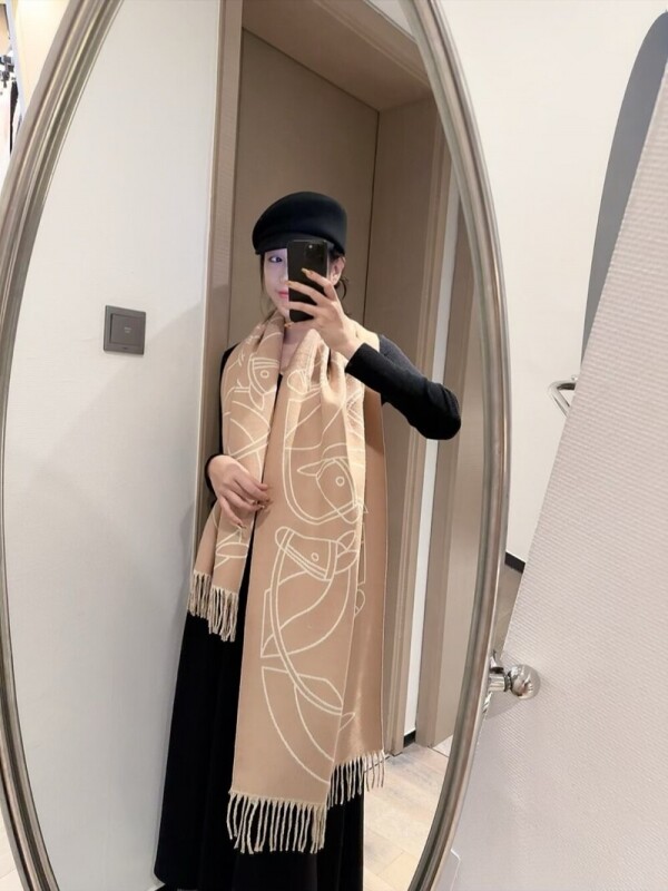 위핑,에르메스 Hermès 로고 자카드 모던 빈티지 캐주얼 스카프