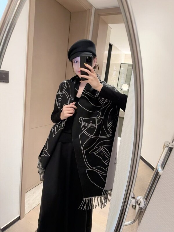 위핑,에르메스 Hermès 로고 자카드 모던 빈티지 캐주얼 스카프