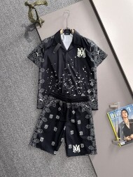 아미리 AMIRI 캐주얼 컴포트 소프트 반팔 셔츠+반바지 남성 세트