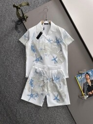 베르사체 Versace 트렌디 루즈핏 캐주얼 반팔 셔츠+반바지 남성 세트