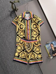 베르사체 Versace 트렌디 루즈핏 캐주얼 반팔 셔츠+반바지 남성 세트