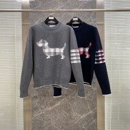 톰브라운 자카드 라운드 니트