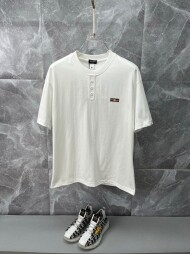 제냐 ZEGNA 심플 데일리 버튼 라운드 남녀 반팔 티