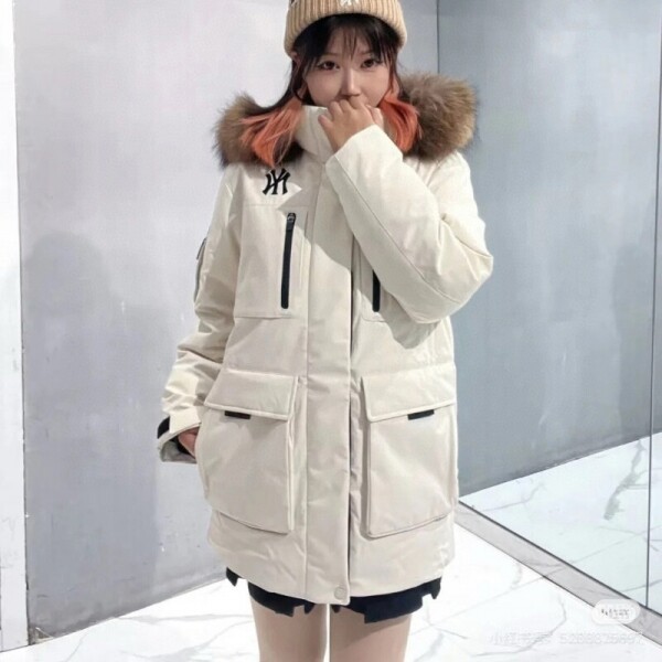 위핑,MLB 고프코어 후드 FUR 미드 구스 패딩 남여공용  아이보리 3ADJB0656   F