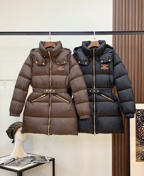 위핑,셀린느 후드 롱 화이트 구스 다운 패딩
